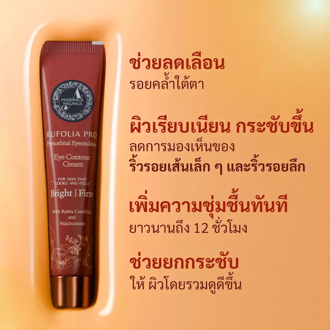 Rufolia PRO Periorbital Eyemulsion – ครีมบำรุงรอบดวงตา – ช่วยให้ใต้ตาดูกระจ่าง กระชับ และชุ่มชื้น – สูตรใหม่ผสาน Manjistha, ว่านหางจระเข้, ดอกบัว และไนอาซินาไมด์ – ครีมใต้ตาที่ดีที่สุด – ด้วยส่วนผสมที่ผ่านการทดสอบทางคลินิก