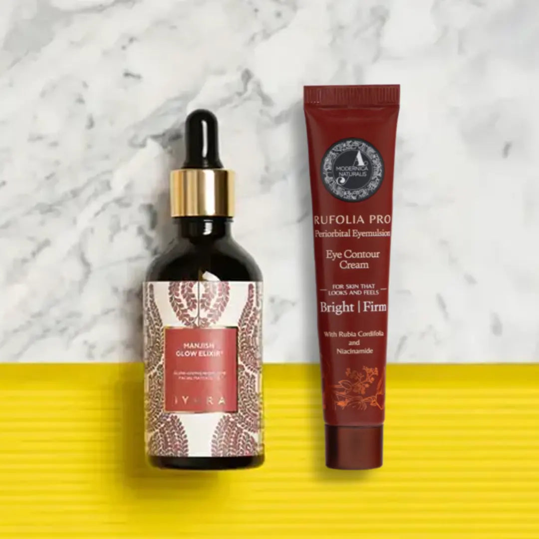 ดูโอ้บำรุงผิวหน้าและรอบดวงตา Manjistha: Rufolia PRO Periorbital Eyemulsion and Manjish Glow Elixir